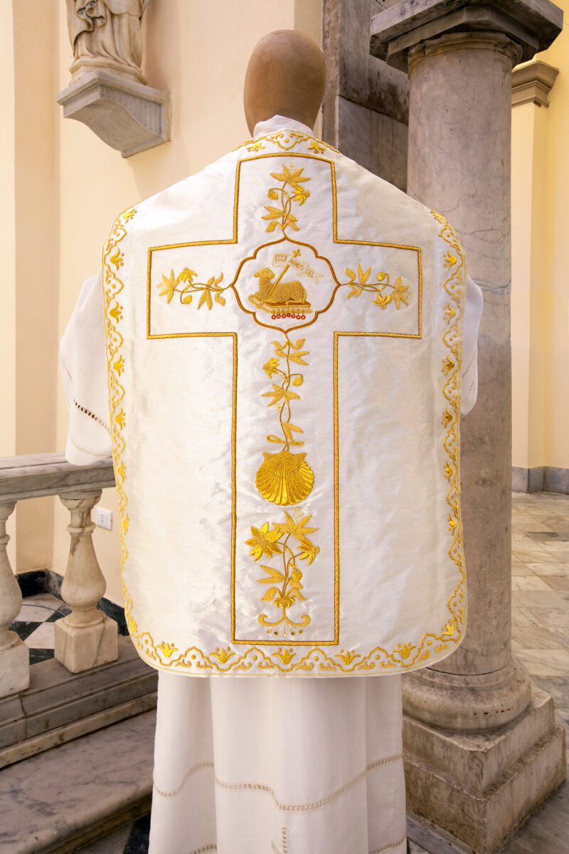 traditional roman chasuble with gold embroidery